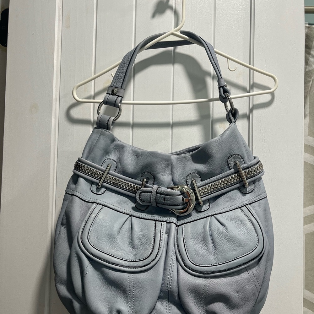 B. Makowsky Light Gray Leather Shoulder Bag